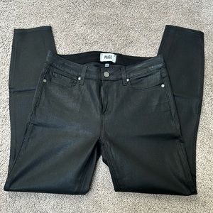Paige Verdugo Ankle faux leather black skinny waxed denim jeans 29